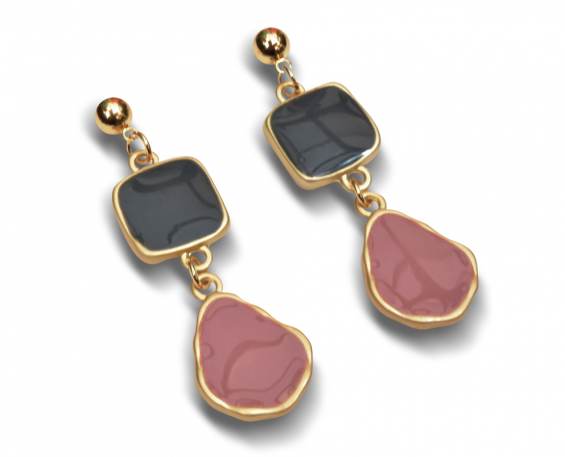 aretes fantasia cuadrado verde semicirculo rosa